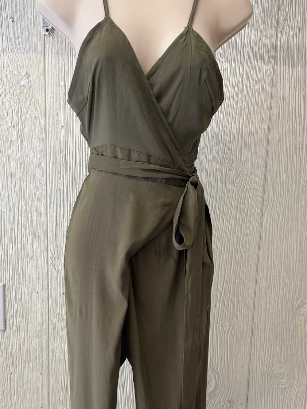 ACACIA 100% Silk Spaghetti Strap Wrap Tie Jumpsuit - Small